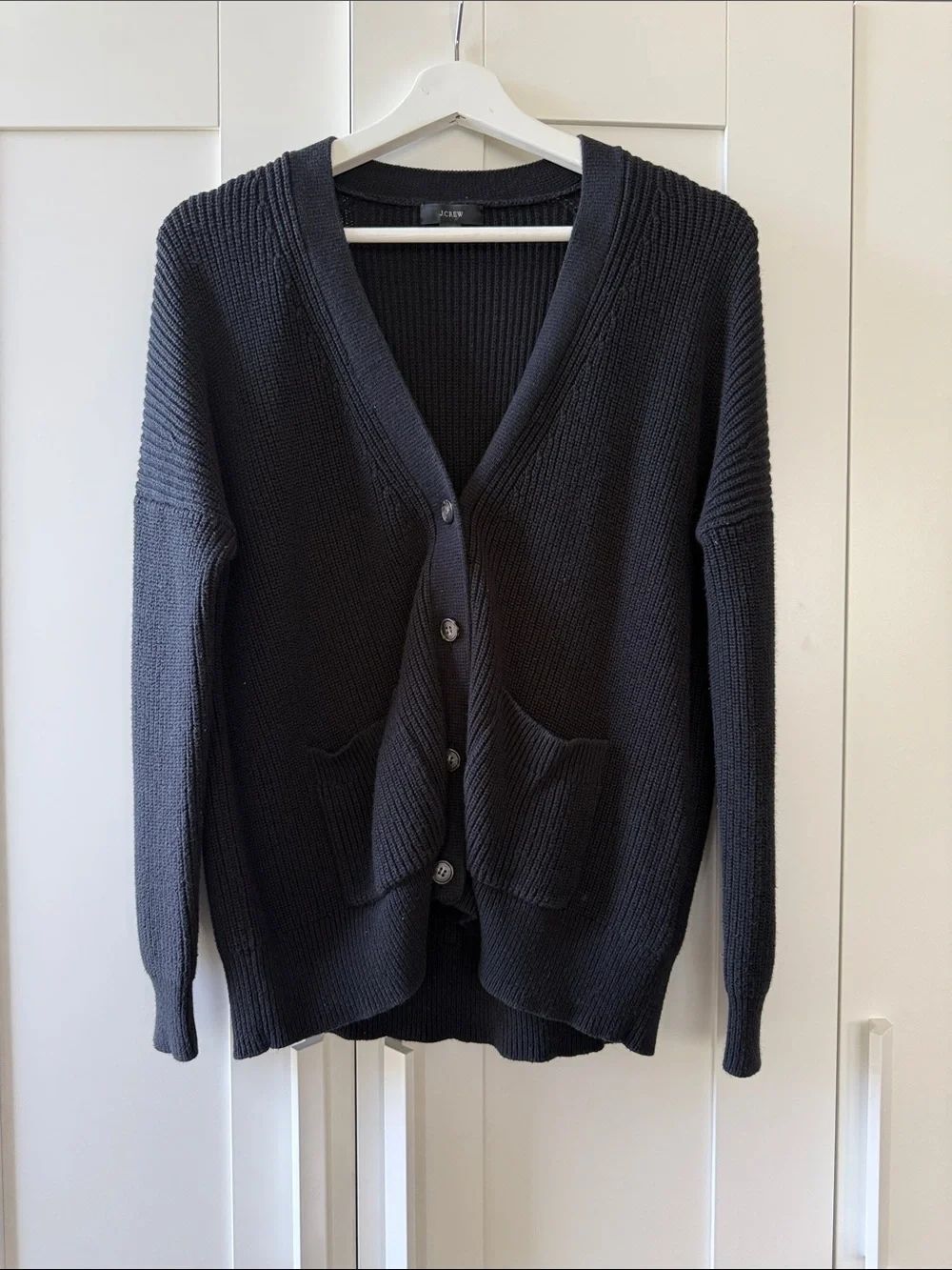J. Crew Black Ribbed Cotton Cashmere Cardigan- XS